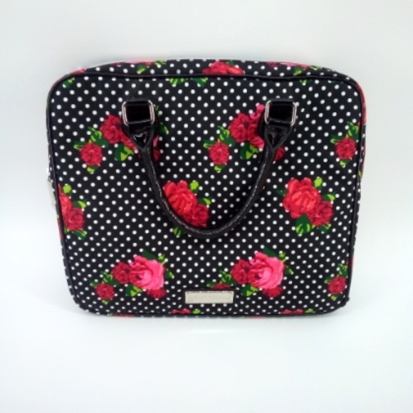 Betsey Johnson Handbags - Betsey Johnson Rose Polka Dot Laptop Padded Vegan Bag Purple Interior
